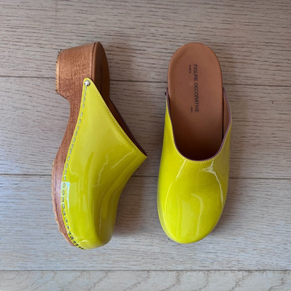 Lime Green Leather Clogs